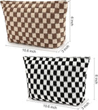 SOIDRAM 2 Pieces Makeup Bag Large Checkered Cosmetic Bag Capacity Canvas Travel Toiletry Bag Organizer Cute Makeup Brushes Aesthetic Accessories Storage Bag for Women, Checkered L Black Brown