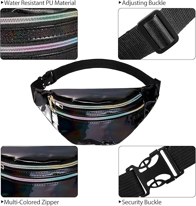Frienda 2 Pieces Holographic Fanny Pack for Women Colorful Sport Waist Bag Pack