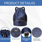 JELUTAR Drawstring Backpack Gym Bag with Shoes Compartment for Soccer, Basketball, Swim, Water-Resistant String Backpack Beach Cinch for Women Men, Navy Blue