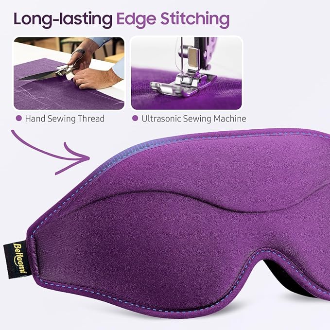 BeHoomi Sleep Mask, 2 Packs Premium Eye Mask for Sleeping, Total Blackout, Superior Soft Comfort, Upgraded 3D Ergonomic Designed Sleeping Mask for Home, Office, Travel, Meditation, Yoga, Blue & Purple