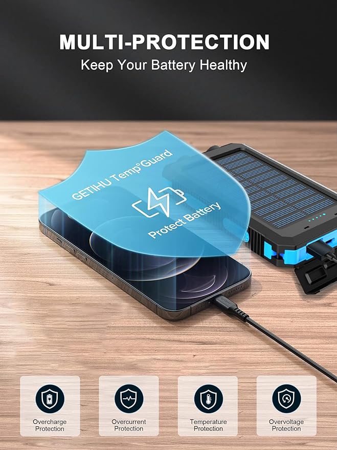 Solar Charger, 38800mAh Solar Power Bank, Waterproof External Backup Battery Power Pack with USB C Input/Output/LED Flashlights Compatible with iPhone, Samsung, iPad, Suitable for Outdoor, Camping