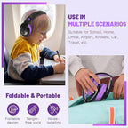 rockpapa Comfort Kids Headphones for School, Lightweight Foldable Portable Childs Boys Girls Teens Headphones Wired 3.5mm with 4.9ft Cord for Travel Airplane Tablet Phone Pad Laptop Black/Purple