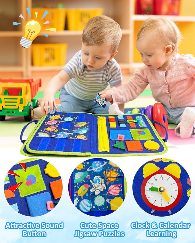 Exorany Busy Board Montessori Toys for Toddler Boys & Girls Birthday Gifts, Sensory Toys for Toddlers, Educational Travel Preschool Toddler Activities Learning Fine Motor Skills