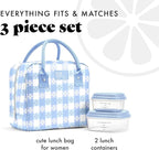 Fit & Fresh Bloomington Lunch Bag for Women - Insulated Large Lunch Box for Work with Containers, Leak-Resistant, Stain-Resistant, Zipper Closure, Cornflower Blue Picnic