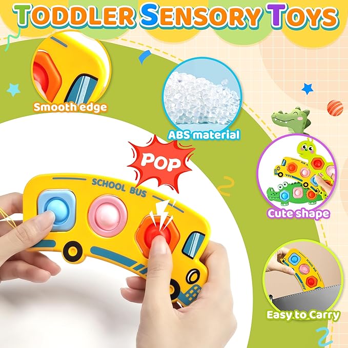 6PC Fidget Sensory Toys for Baby Airplane Travel Essential Activities, Party Favors Animal Pop Toys Autism Gifts for 12+ Month Babies Toddlers 1 2 3 Year Old Easter Basket Stuffers Gift