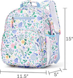 mibasies Kids Backpack for Girls: Girls Backpack 5-8 - Kindergarten Elementary School Bookbag for Girl - Floral Sky Blue