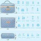 Gosect 3PC Makeup Bag Set, Cute Cosmetic Bag for Women Girls, Floral Coquette Aesthetic Toiletry Bag, Travel Make Up Organizer Bag (Blue Check)