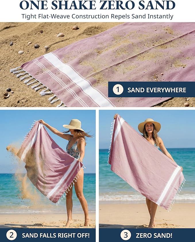 LANE LINEN Beach Towel Set of 4, Turkish Beach Towel Set, Pre-Washed Pool Towels, Quick Dry Travel Beach Towel, Extra Large Beach Towels Oversized, 39"x71" - Cashmere Rose