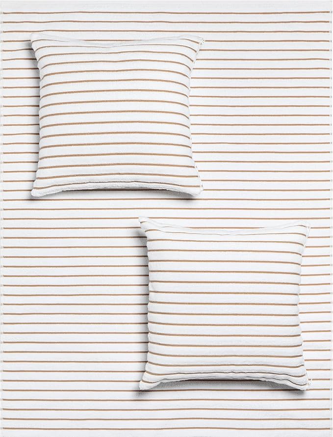 Black & White Brands Brazilian Beach/Pool Towel Pillow Case 17.7"x17.7" - Ultimate Absorbent Luxury 100% Cotton Wave (2 Pillow Cases, Tan Poly Pinstripe)