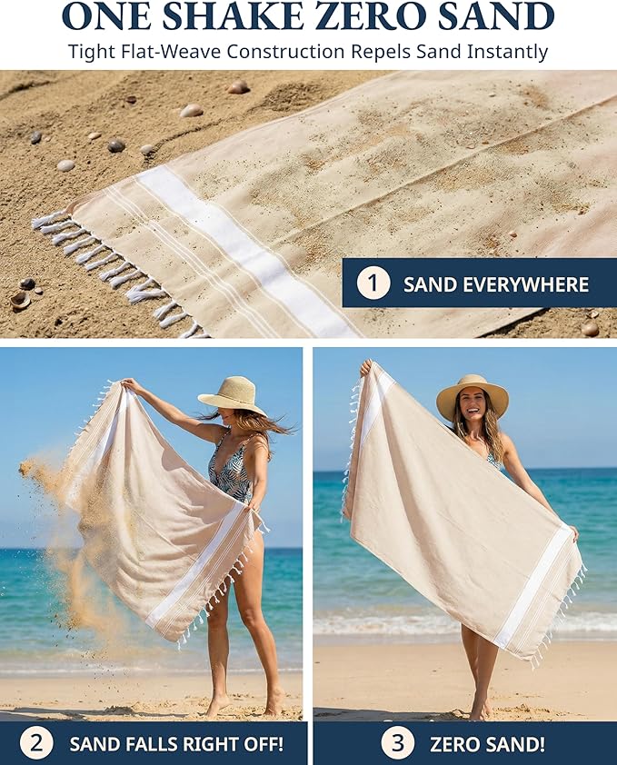 LANE LINEN Beach Towel 4 Pack, Oversized Beach Towels for Adults, Lightweight Travel Beach Towels, Pre-Washed for Soft Hand Feel, Quick Dry Beach Towels, 39"x71" - Beige