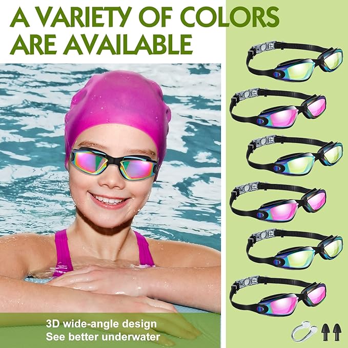 Flutesan 6 Pack Swim Goggles for Adult Anti Fog Swimming Glasses with Ear Plugs Nose Clip No Leaking Full Protection Goggles