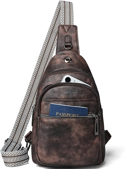 LATMAP Sling Bag For Women Faux Leather Small Casual Daypack Backpack Fanny Pack Crossbody Chest Bags Purse