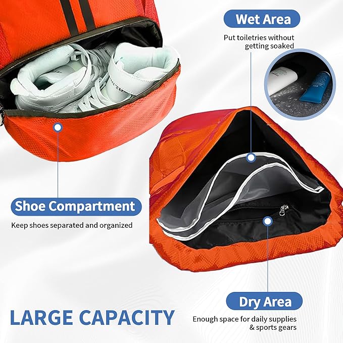JELUTAR Drawstring Backpack Gym Bag with Shoes Compartment for Soccer, Basketball, Swim, Water-Resistant String Backpack Beach Cinch for Women Men, Red