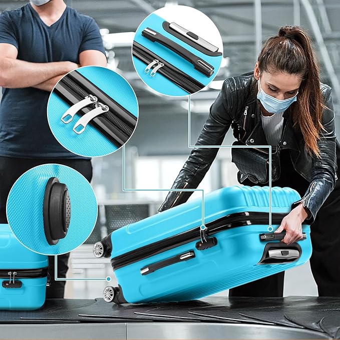 3 Piece Luggage Sets, Lightweight ABS Suitcase with 4 Spinner Wheels ＆ TSA Locks, Hardside Carry On Luggage Durable Suitcase Set for Family Travel Business - Blue, 20/24/28
