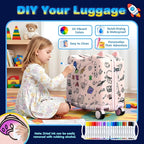 Kids Ride-On Suitcase with Cute Ears, DIY Graffiti Coloring Design, 20" Carry-On Luggage with 4 Spinner Wheels, Pull Rope & Combination Lock – Rideable Travel Case for Toddlers & Children(Pink)