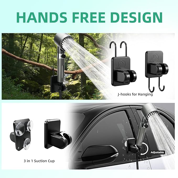 Portable Shower for Camping, Filtered Camping Shower, IPX8 Waterproof，6000mAh Rechargeable Outdoor Camp Shower Pump with LED Display, 4 Spray Modes for Hiking, Travel, Pet