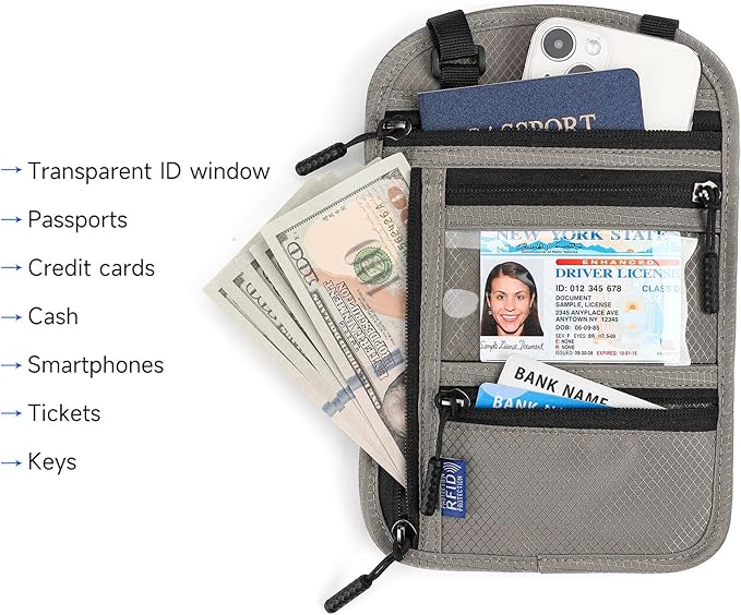 Neck Wallet,Travel for Passport Holder Neck Pouch Wallet RFID Blocking Men Women with Adjustable Neck Strap
