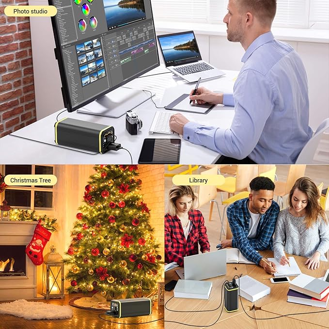 Portable Laptop Station for 27000mAh 98Wh, Power Bank with AC Outlet 65W PD Fast Charging External Battery Pack, Mini Portable Power Station for MacBook Dell HP Travel Camping, Yellow