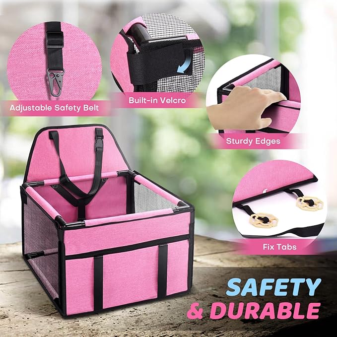 GENORTH Small Dog Car Seats for Small Dogs,Portable Puppy/Pet Car Booster Seat with Clip-On Leash and Mesh Window for Small Pet Up to 11 lbs