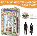 Yonlevres Credit Card Holder Slim Wallet, Floral RFID Wallet Women Front Pocket Small Card Holder, Travel Cute Thin with ID Window PU Leather RFID Blocking Case Organizer Gift Girls Ladies