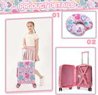 Kids Luggage with Spinner Wheels 5 Piece Carry on Suitcases for Girls Backpack with Lunch Box Pencil Case 16" Toddler Suitcase Set Airline Approved (Pink Heart)