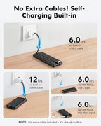 charmast 20000mAh Portable Charger with Built in Cables, 22.5W Travel Power Bank Fast Charging, USB C Cell Phone Battery Pack for iPhone 16/15/14/13/12/11 Series, iPad, Samsung, Android, Tablet