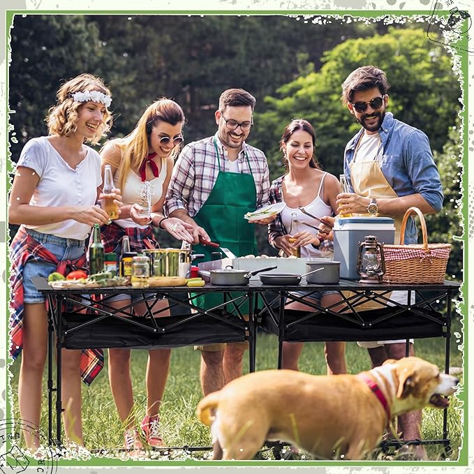 Briwooody 2 Pack Portable Folding Camping Table, Adjustable Height Aluminum Roll-Up Outdoor & Indoor Picnic Table with Large Carry Bag for Beach, BBQ, Travel & Backyard(37.4 x 21.65 Inches)
