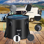 Spopal Portable Shower for Camping, Rechargeable Camping Shower with Collapsible Bucket with Handle 20L Intelligent LED Display, 4 Spray Modes, Outdoor Shower Kit for Hiking, Travel, Car, Pet 【Black】