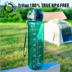OLDLEY Water Bottle, 32oz Motivational Sports Water Bottle with Time Marker - Times to Drink - Tritan, BPA Free, Wide Mouth Leakproof, Anniversary Birthday Gifts for Men Women, Deep Sea (1 Bottle)