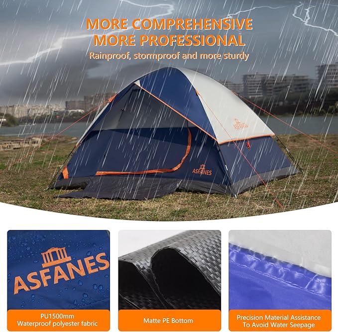 ASFANES Sundome Camping Tent with Rainfly, 2/4/6/10 Person Tent Sets Up in 10 Mins, Weatherproof Shelter for Camping, Festivals, Backyard, Sleepovers, & More