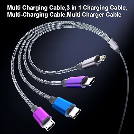 Multi Charging Cable 4ft 2Pack 4 in 1 Charger Cord,Doub Tyep-C Multiple Rapid Nylon Braided Cable USB Charging Cable Multi Phone Charger Cord with Type C Micro Lightning USB Connectors for Cell Phones