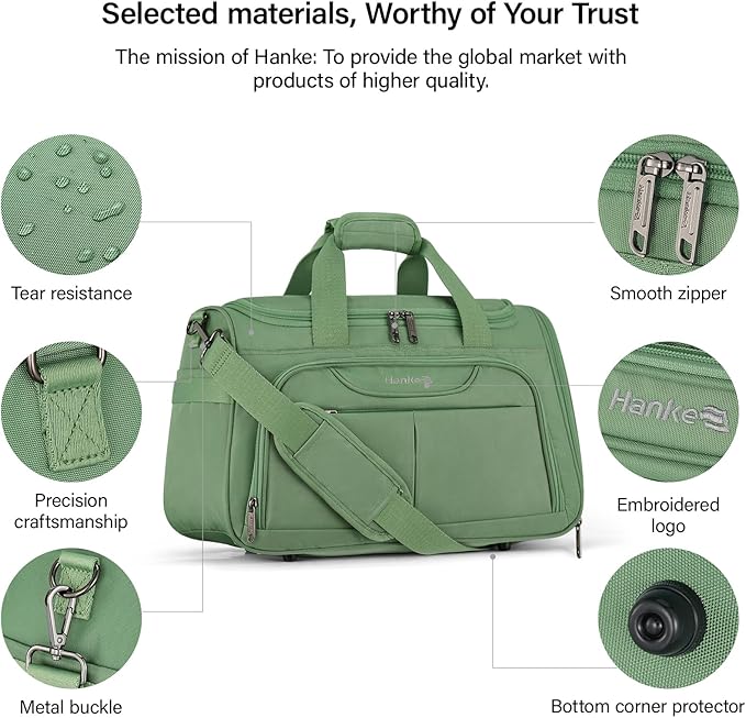 Hanke Large Capacity Travel Duffel Bag, Carry On Luggage with 12 Pockets, 17 Inch Laptop Compartment, Wet Dry Separation & Independent Shoe Bag, Foldable Duffel Bag for Women Men（Forest Green）