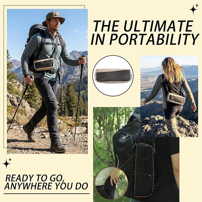 12" Portable Collapsible Stool - Folding Chair with Storage Pouch, Convertible Satchel for Hands-Free Carry & Supports 265Lbs, Ultralight for Hiking, Fishing, Camping, Festivals (Khaki, Standard)