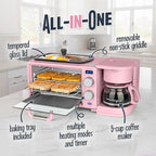 Nostalgia 3-in-1 Retro Breakfast Station - Includes 5 Cup Coffee Maker, Non-Stick Ceramic Griddle, and 4-Slice Toaster Oven - Built-In Timer, Reusable Coffee Filter, Space-Saving Design - Pink