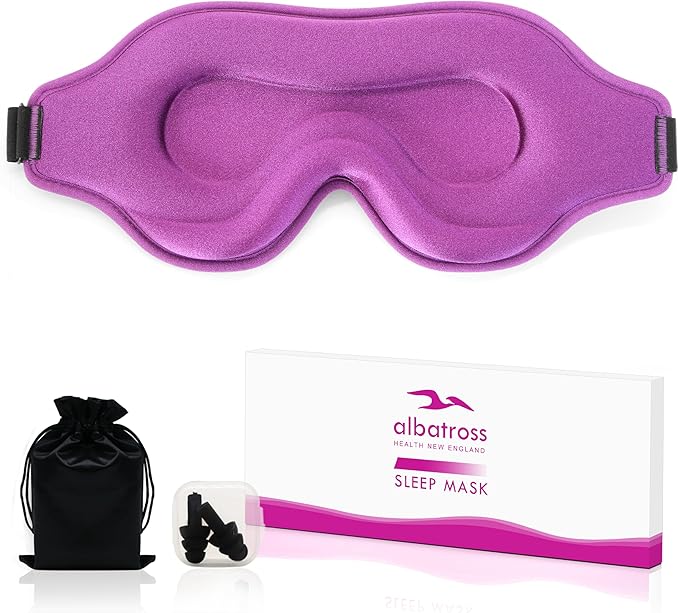Sleep Eye Mask for Men Women, Sleeping Mask for Side Sleeper, Travel Blackout Night Blindfold Eye Shade Cover with Adjustable Strap (Purple)