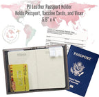 Chrome Passport Cover Vaccine Card Holder Combo, Passport Holder with Vaccine Card Slot (Grey)