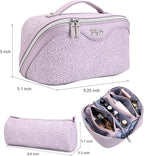 BOYATU Travel Makeup Bags Cosmetic Organizer Bag: 3-Set Large Capacity Make up Bag - PU Leather Toiletry Bags for Women - Wide Open Portable Pouch with Divider & Handle (A-Violet)