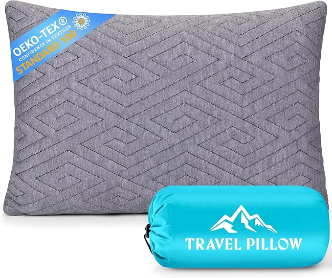 1 MIDDLE ONE Travel Pillow for Sleeping Camping, Memory Foam Small Pillow with Breathable Cover for Backpacking, Airplane, Car (15.5 X 12 Inch)