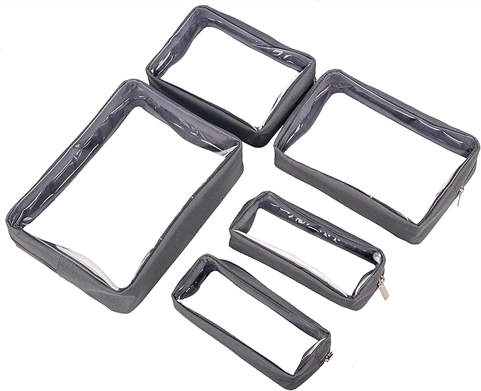 Remobia Hicol TSA Approved 5-Piece Diaper Bag Organizer Pouch Set Clear Waterproof TPU Kids Toiletry Storage Set Travel Packing Clutch Cube Bags for Baby Nursing (Grey)