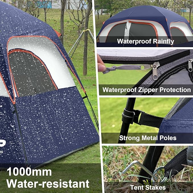 CAMPROS CP Upgraded 6/8 Person Camping Tents, Waterproof Windproof Family Tent with Larger Mesh Windows & Door, Double Layer, Easy Set Up, All-Season Dome Tent with Top Rainfly & Carry Bag
