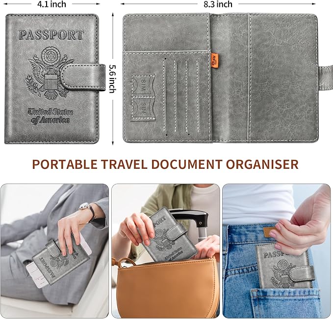 Herain Passport Holder for Travel Essentials, 2 Pcs Passport Cover Wallet Case Travel Gifts Women Men Family, RFID Passports Book Card Holders Travels Cruise Accessories Must Haves