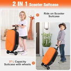 Scooter Luggage For Kids & Adults， Hardside Ride On Suitcase For Kids Ages 4-15 Multifunctional Lightweight Foldable Carry On Luggage With Wheels Ride On For Children Teenagers（Orange）
