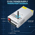 Upgraded 12V Power Supply, 110v to 12v Converter, 1200W 100A Transformer, with Power Cord and Safety Switch, AC to DC Converter for 3D Printer, Led Strip, Motor Pump, CCTV