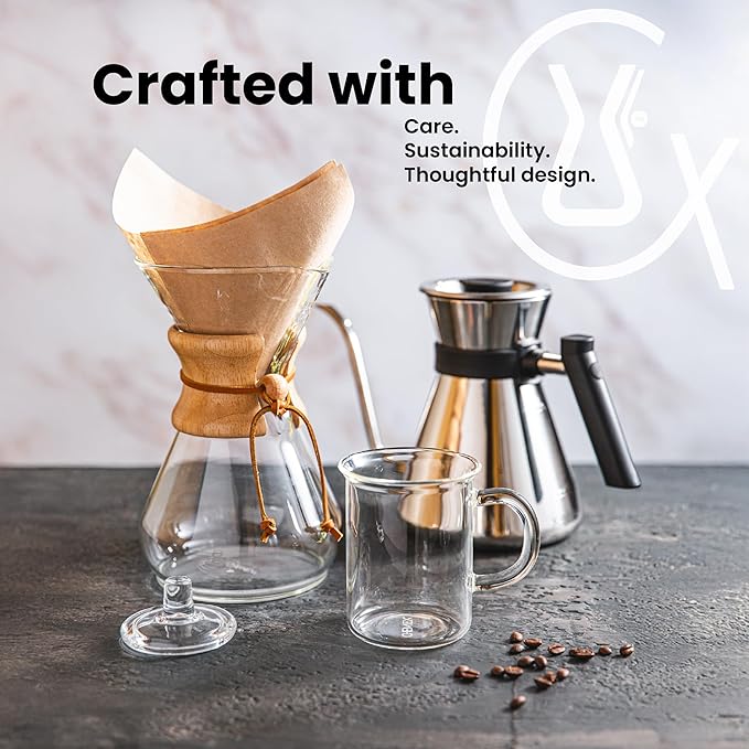 Chemex Ottomatic Pour Over Coffee Maker Set, 40 oz Capacity – Automatic Pour Over Machine with 6 Cup Glass Coffeemaker, Specialty Drip Brewer, Barista Quality Coffee System