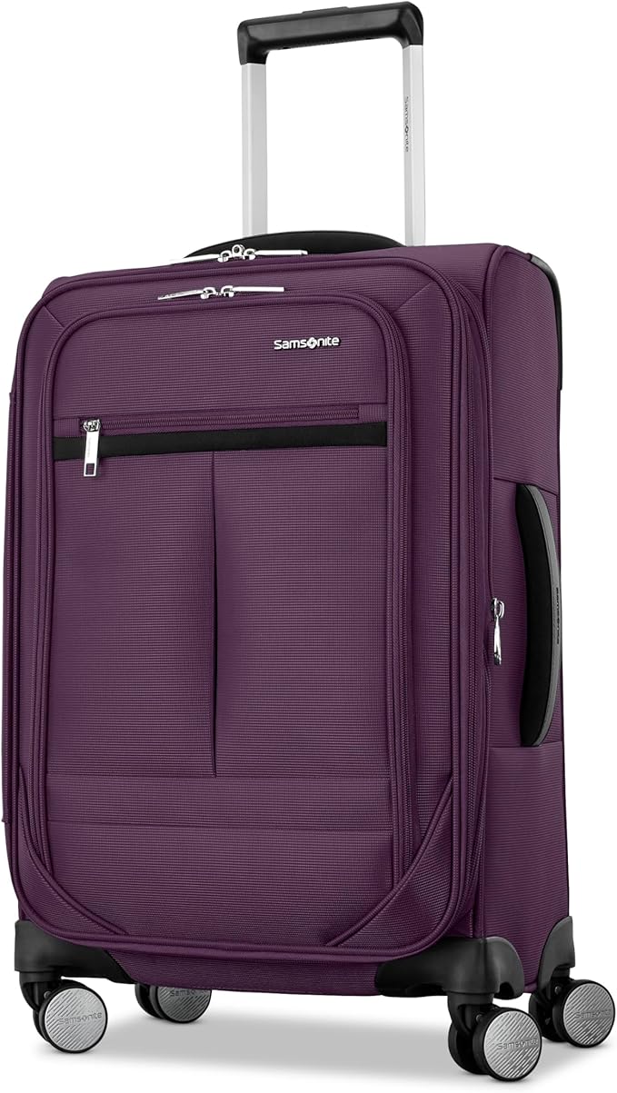Samsonite Carry-On Soft-Sided Expandable 21-Inch Element Suitcase: Airline Approved for Most Major Airlines, Durable, 360° Spinner Wheels, Adjustable Handle, 2 Front & Side Pocket- Purple