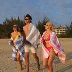 HENBAY Cotton Oversized Beach Towel - Large 70 x 35 Inch Pool Towel, Turquoise Striped Quick Dry Swimming Cabana Towel
