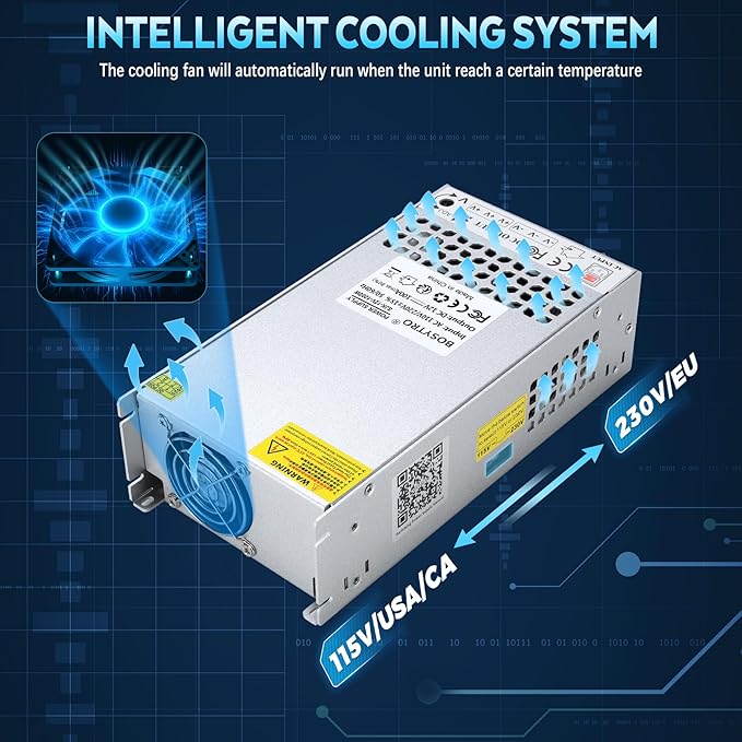 Upgraded 12V Power Supply, 110v to 12v Converter, 1200W 100A Transformer, with Power Cord and Safety Switch, AC to DC Converter for 3D Printer, Led Strip, Motor Pump, CCTV