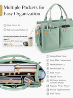 BESBESME Canvas Tote Bag for Women with Zipper & Compartments– Large Work & College Laptop Tote Crossbody Shoulder Bag
