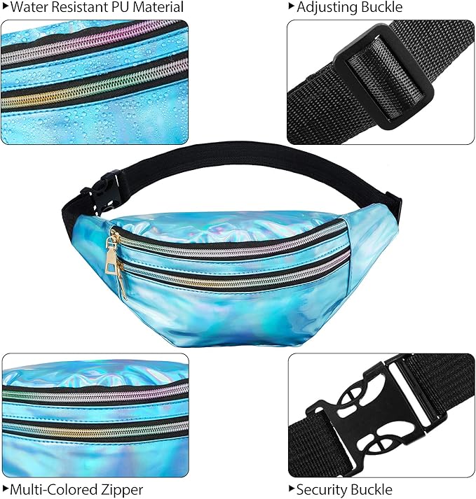 Frienda 2 Pieces Holographic Fanny Pack for Women Colorful Sport Waist Bag Pack