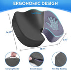 CushZone Seat Cushion, Office Chair Cushions, Car Seat Cushion, Non-Slip Sciatica & Back Coccyx Tailbone Pain Relief Chair Pad, Memory Foam Butt Pillow for Computer Desk, Wheelchair, Driving (Grey)